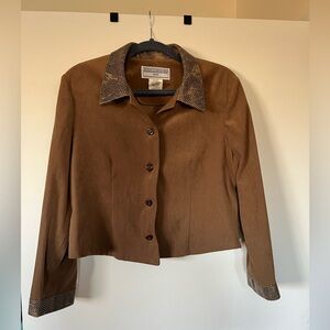 Jessica Howard Brown Blazer with Patterned Collar